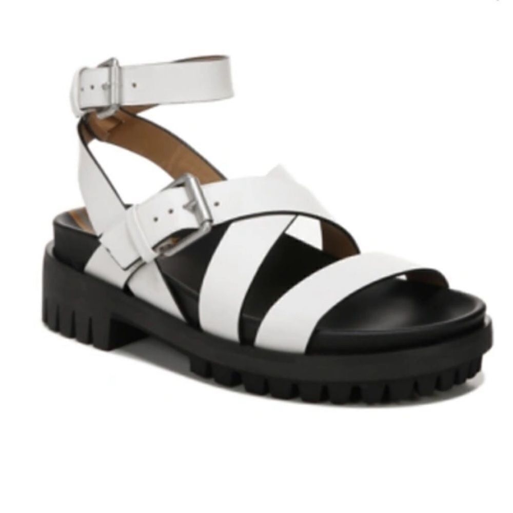 Sam Edelman Eleanora Lug-sole Sandals White Leather Black Sole US 8.5 NWOB